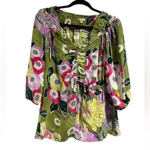 Leifsdottir silk blouse floral bright cinch small Anthropologie